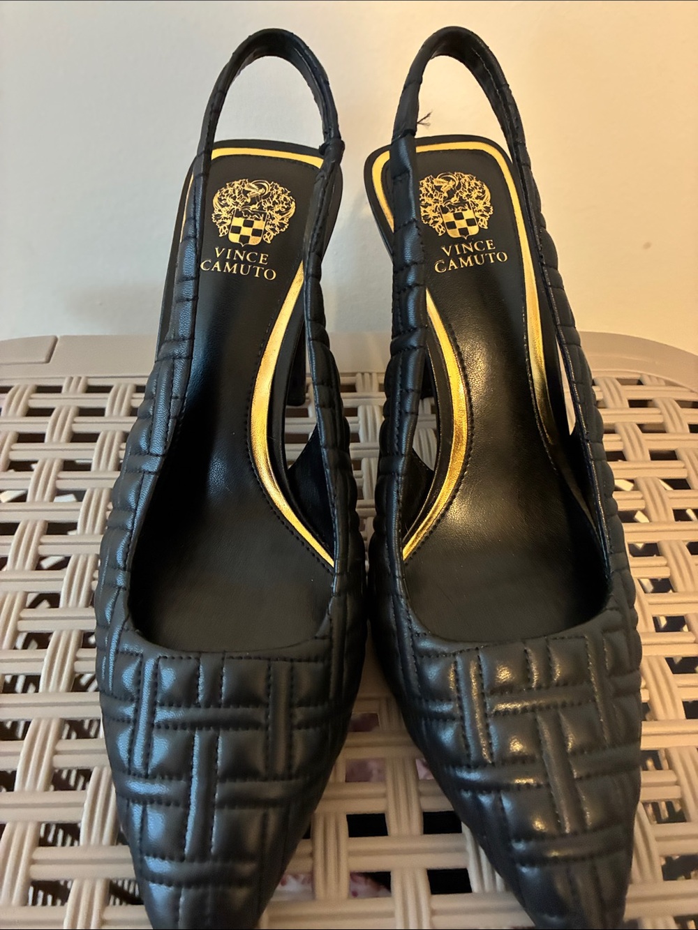 Vince Camuto Black Quilted Slingback Pointed Toe Pumps